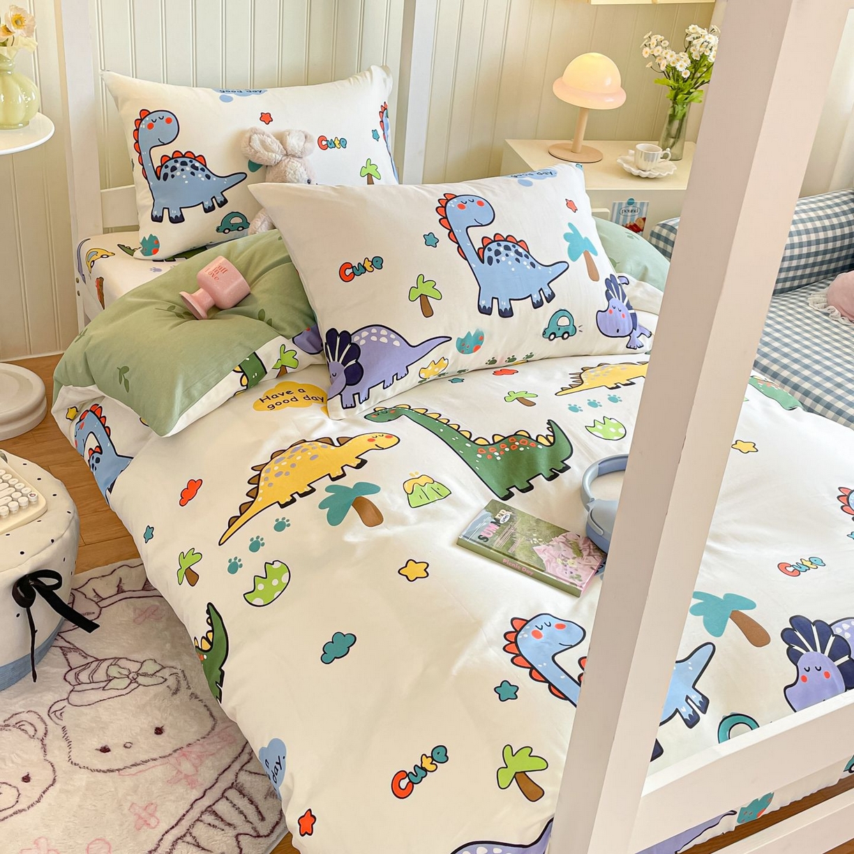 91家纺网 家纺一手货源 找家纺 寻米 2026新款春夏13070印花三件套单品系列-单床单 恐龙乐园