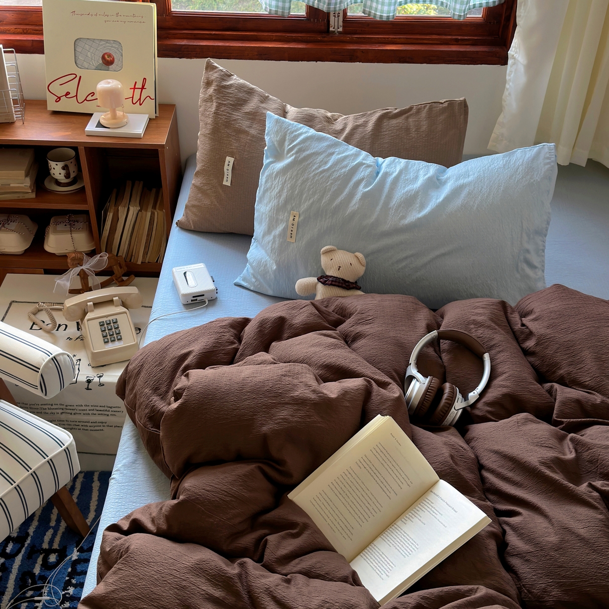 91家纺网 家纺一手货源 找家纺 阿曼达 2026新款水洗全工艺印染纯色混搭风莫兰迪色系四件套 混搭风-咖色