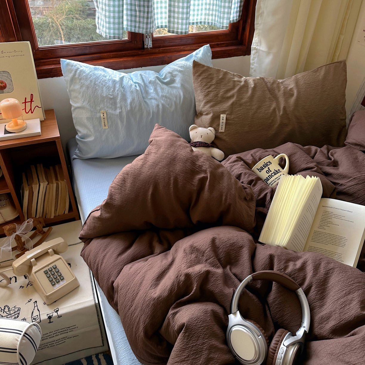 91家纺网 家纺一手货源 找家纺 阿曼达 2026新款水洗全工艺印染纯色混搭风莫兰迪色系四件套 混搭风-咖色