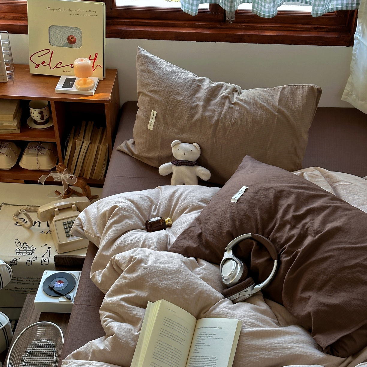 91家纺网 家纺一手货源 找家纺 阿曼达 2026新款水洗全工艺印染纯色混搭风莫兰迪色系四件套 混搭风-杏色