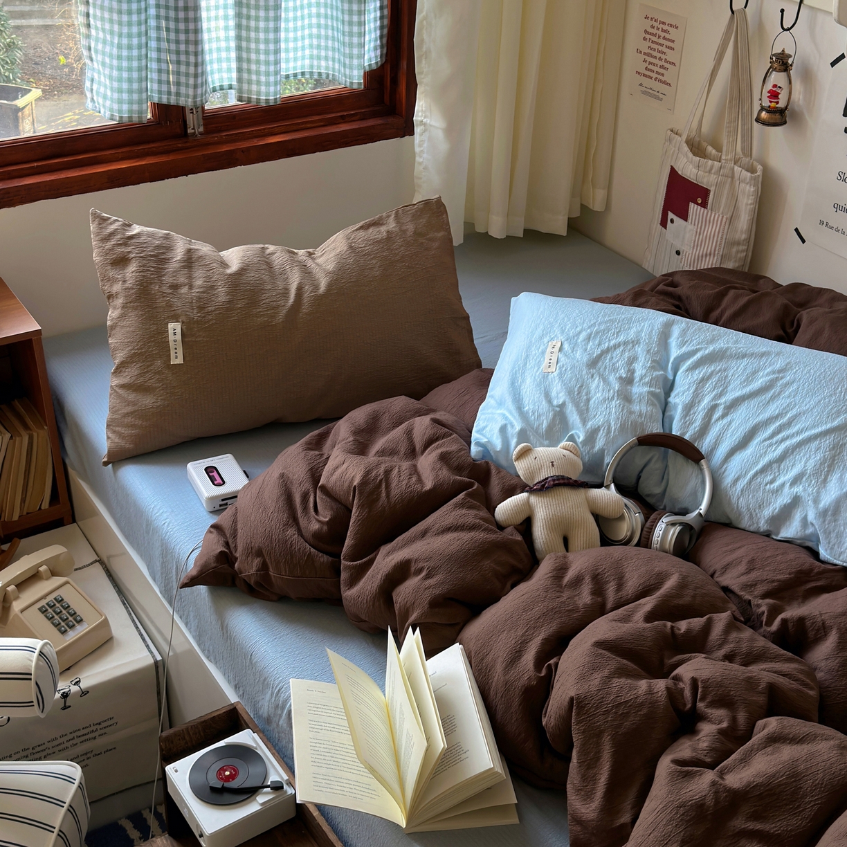 91家纺网 家纺一手货源 找家纺 阿曼达 2026新款水洗全工艺印染纯色混搭风莫兰迪色系四件套 混搭风-咖色