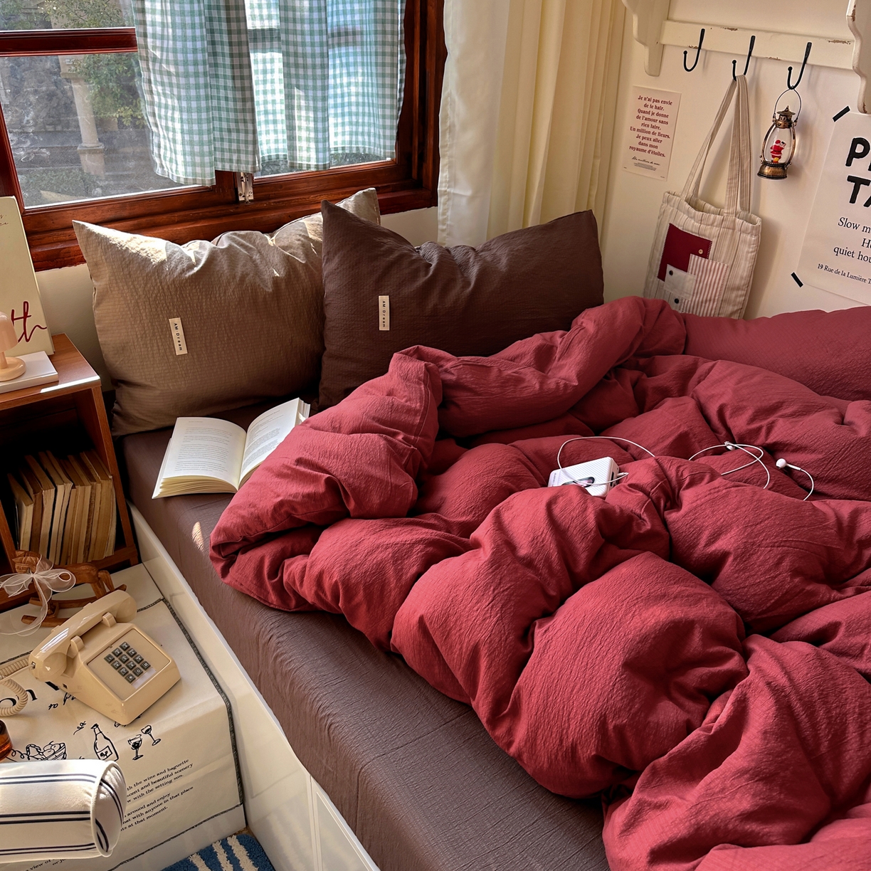 91家纺网 家纺一手货源 找家纺 阿曼达 2026新款水洗全工艺印染纯色混搭风莫兰迪色系四件套 混搭风-酒红