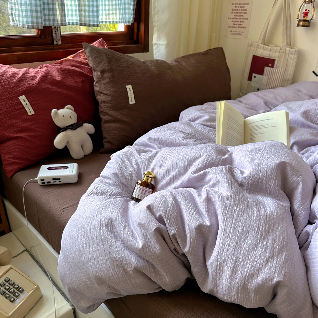 91家纺网 家纺一手货源 找家纺 阿曼达 2026新款水洗全工艺印染纯色混搭风莫兰迪色系四件套 混搭风-香芋