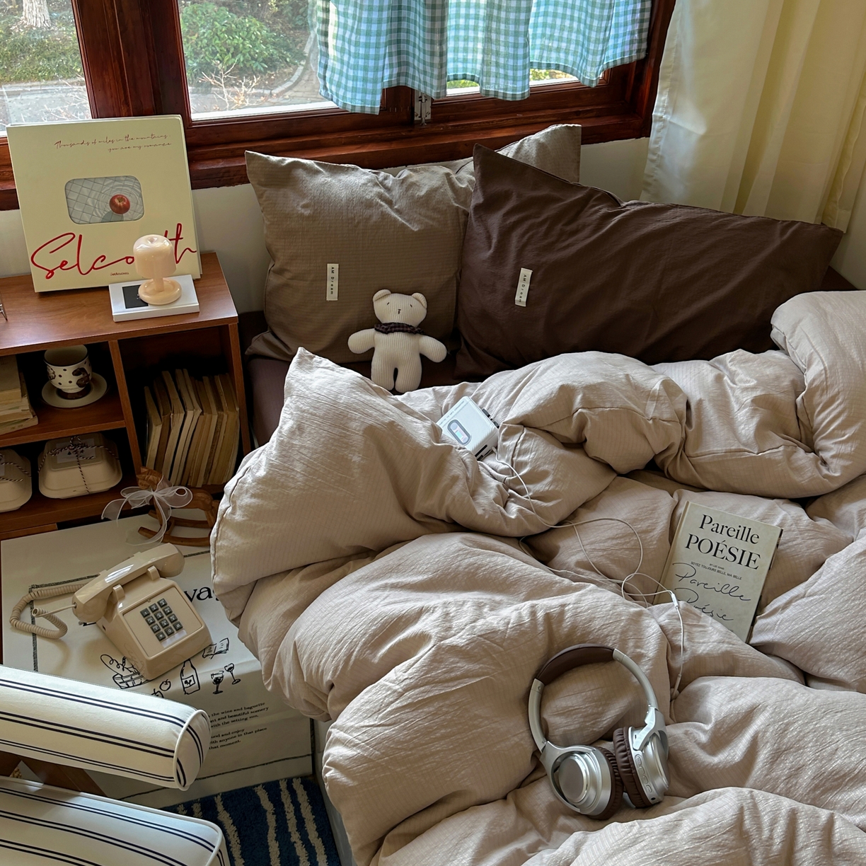 91家纺网 家纺一手货源 找家纺 阿曼达 2026新款水洗全工艺印染纯色混搭风莫兰迪色系四件套 混搭风-杏色