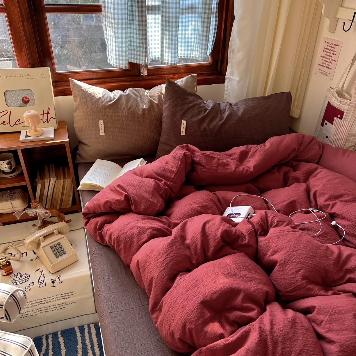 91家纺网 家纺一手货源 找家纺 阿曼达 2026新款水洗全工艺印染纯色混搭风莫兰迪色系四件套 混搭风-酒红