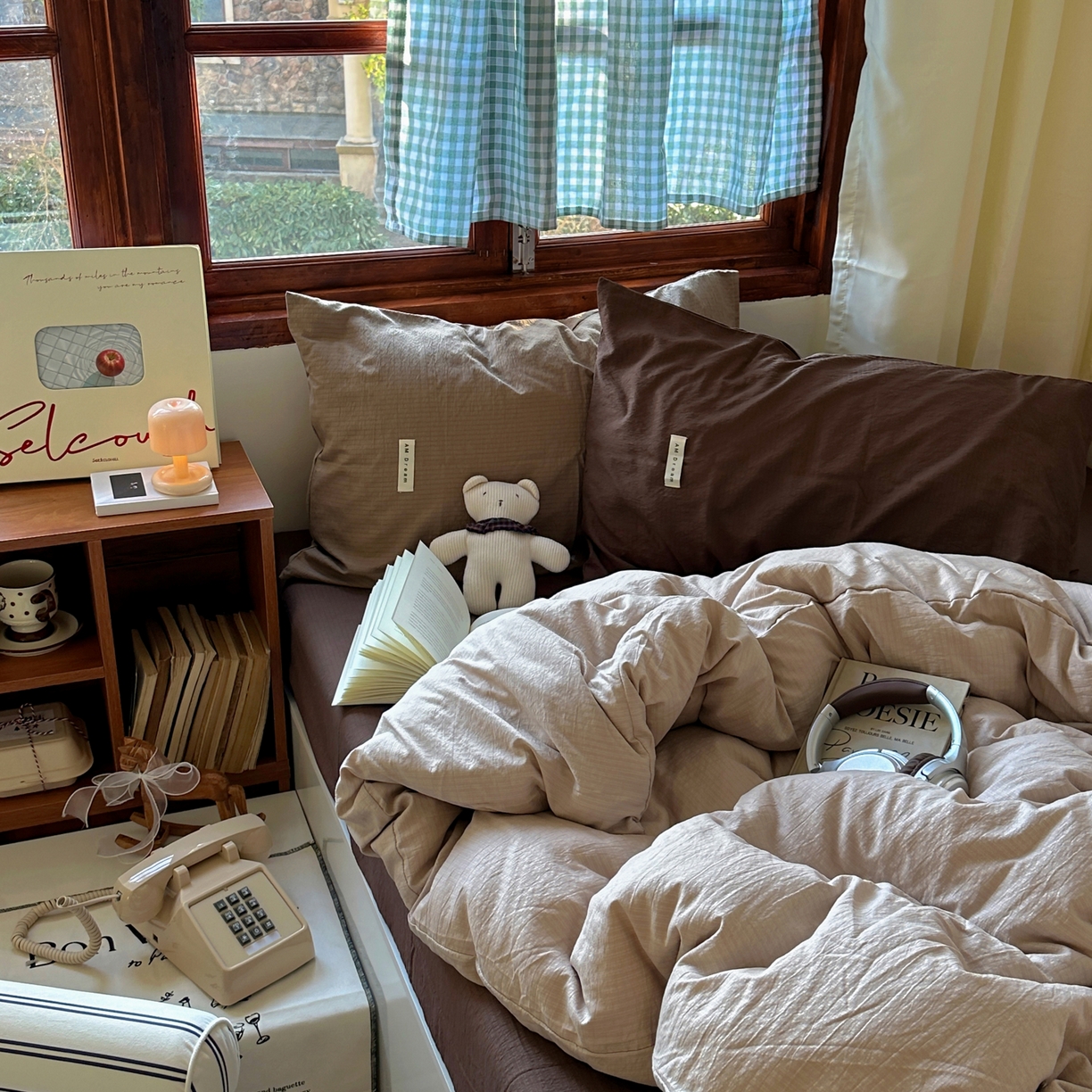 91家纺网 家纺一手货源 找家纺 阿曼达 2026新款水洗全工艺印染纯色混搭风莫兰迪色系四件套 混搭风-杏色