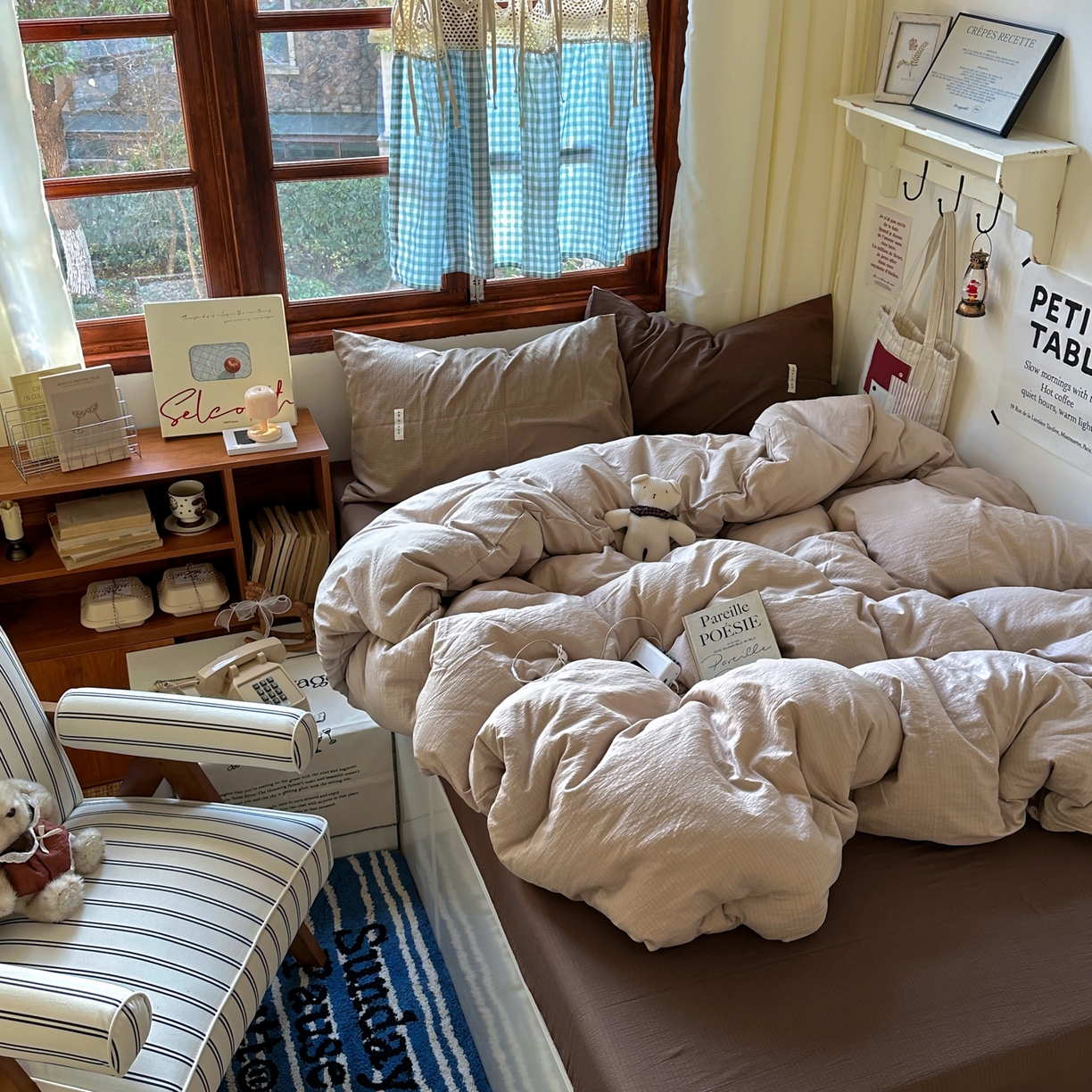 91家纺网 家纺一手货源 找家纺 阿曼达 2026新款水洗全工艺印染纯色混搭风莫兰迪色系四件套 混搭风-杏色