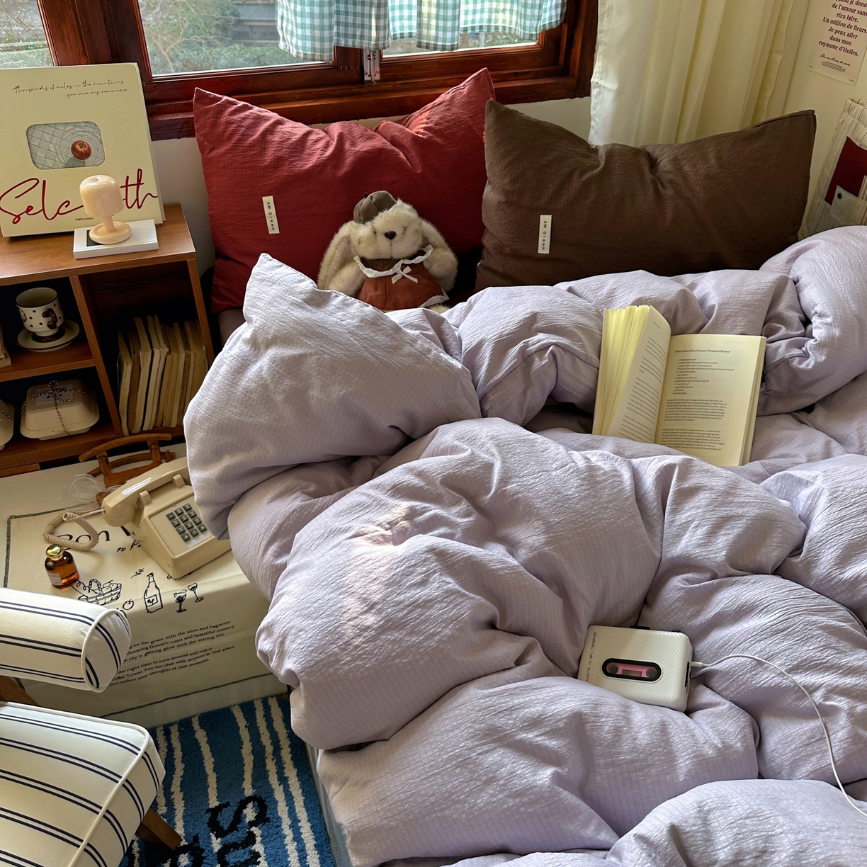 91家纺网 家纺一手货源 找家纺 阿曼达 2026新款水洗全工艺印染纯色混搭风莫兰迪色系四件套 混搭风-香芋