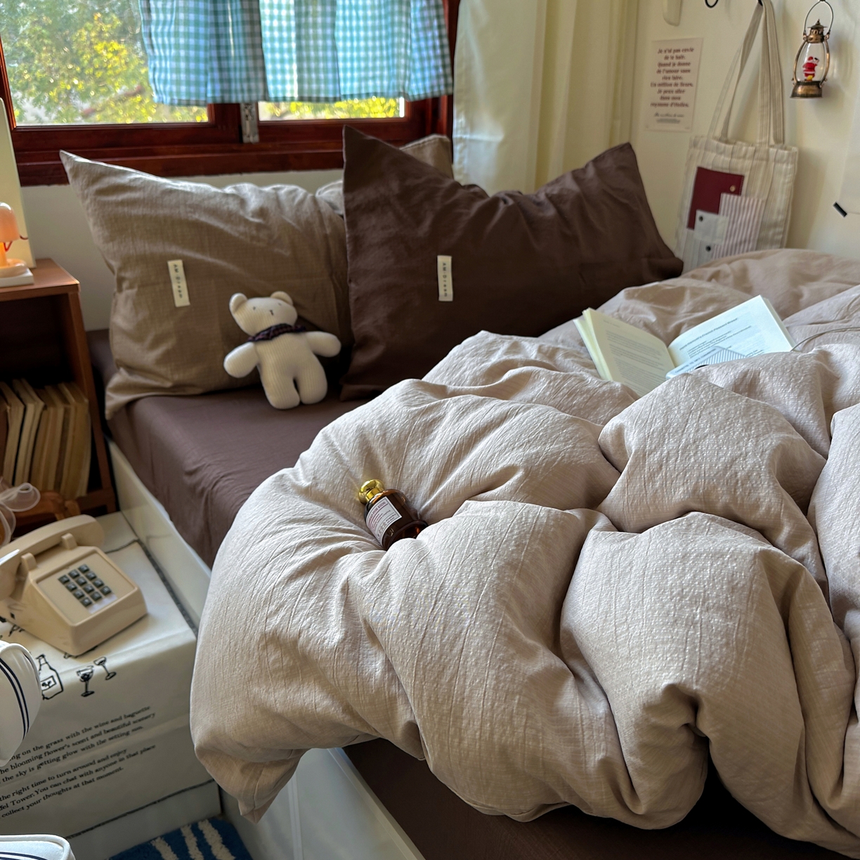 91家纺网 家纺一手货源 找家纺 阿曼达 2026新款水洗全工艺印染纯色混搭风莫兰迪色系四件套 混搭风-杏色