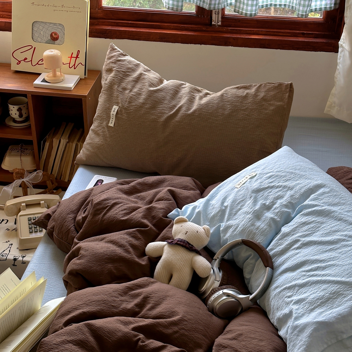 91家纺网 家纺一手货源 找家纺 阿曼达 2026新款水洗全工艺印染纯色混搭风莫兰迪色系四件套 混搭风-咖色