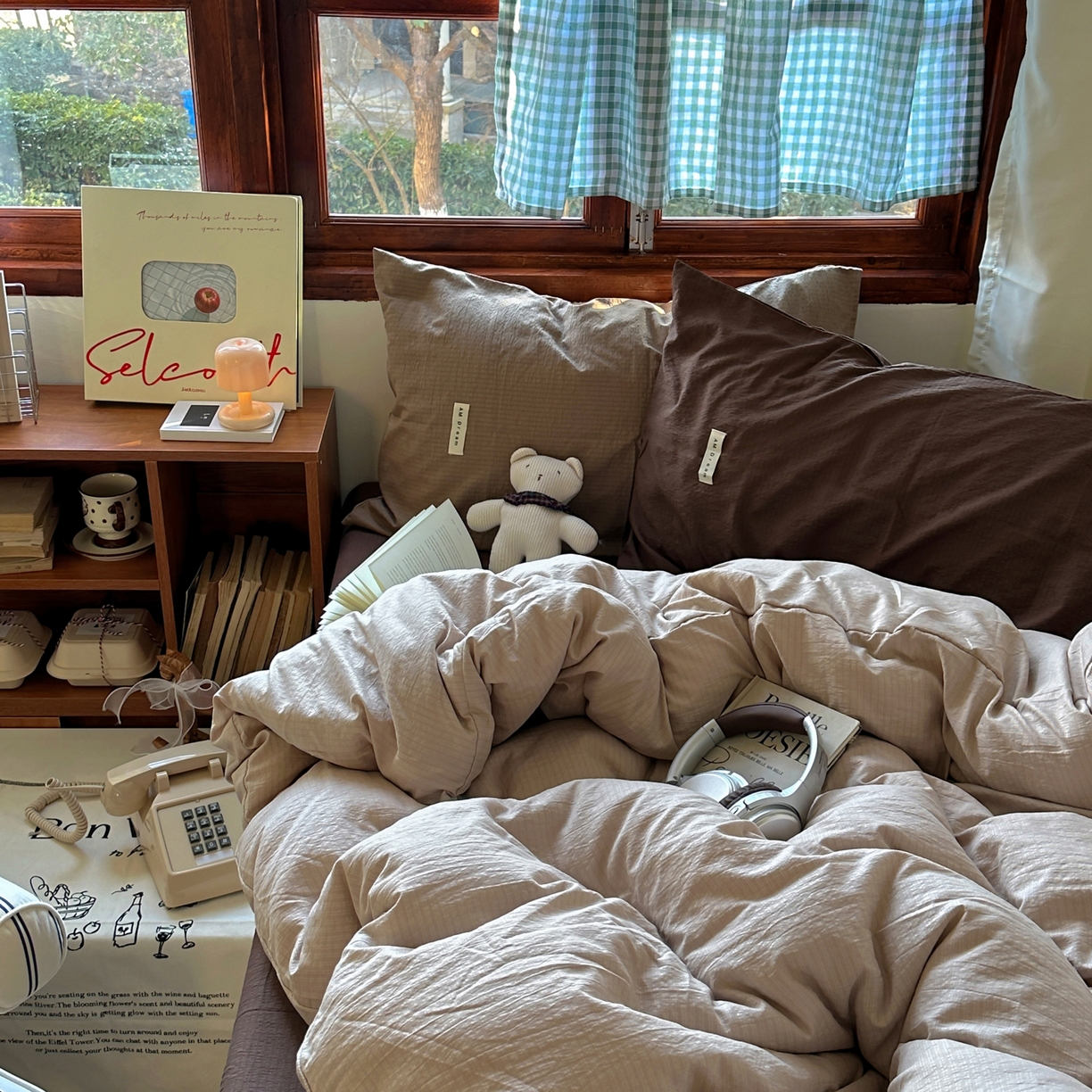 91家纺网 家纺一手货源 找家纺 阿曼达 2026新款水洗全工艺印染纯色混搭风莫兰迪色系四件套 混搭风-杏色