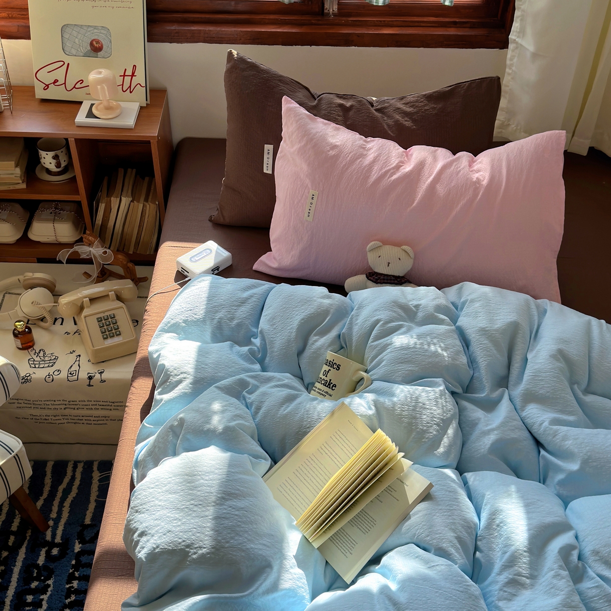 91家纺网 家纺一手货源 找家纺 阿曼达 2026新款水洗全工艺印染纯色混搭风莫兰迪色系四件套 混搭风-天蓝