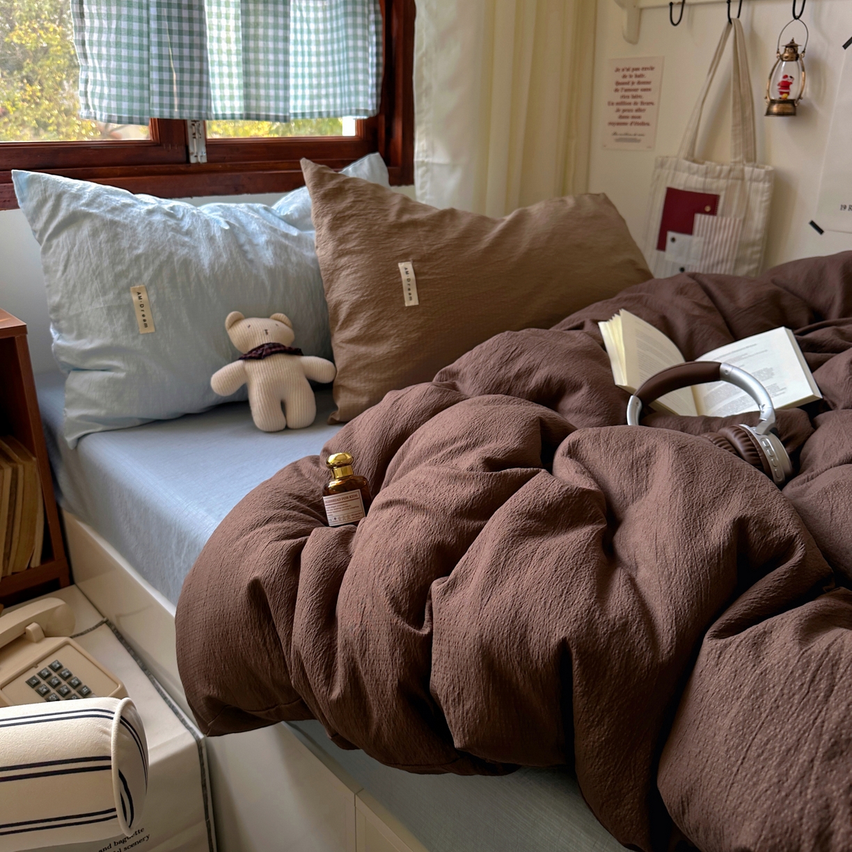 91家纺网 家纺一手货源 找家纺 阿曼达 2026新款水洗全工艺印染纯色混搭风莫兰迪色系四件套 混搭风-咖色