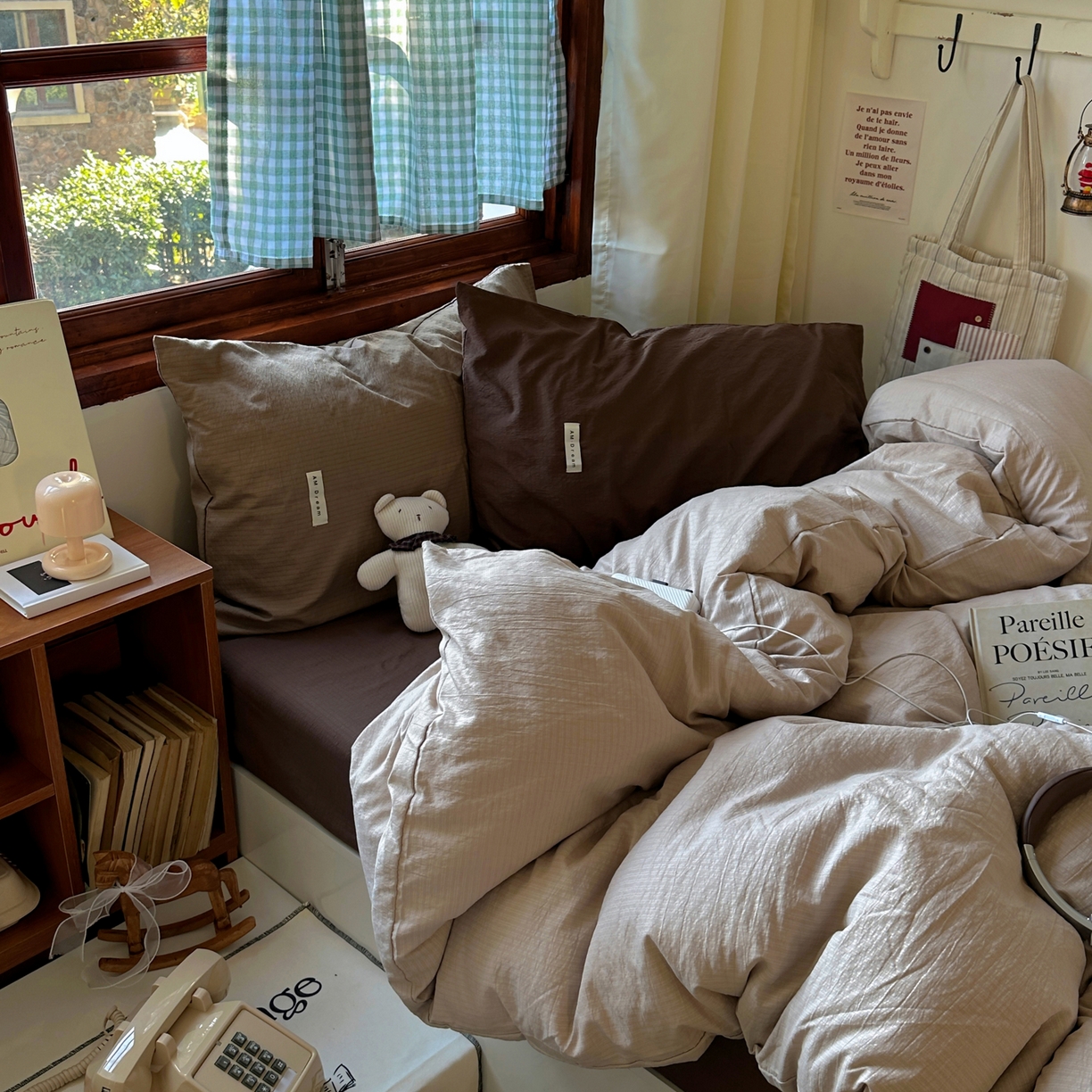 91家纺网 家纺一手货源 找家纺 阿曼达 2026新款水洗全工艺印染纯色混搭风莫兰迪色系四件套 混搭风-杏色