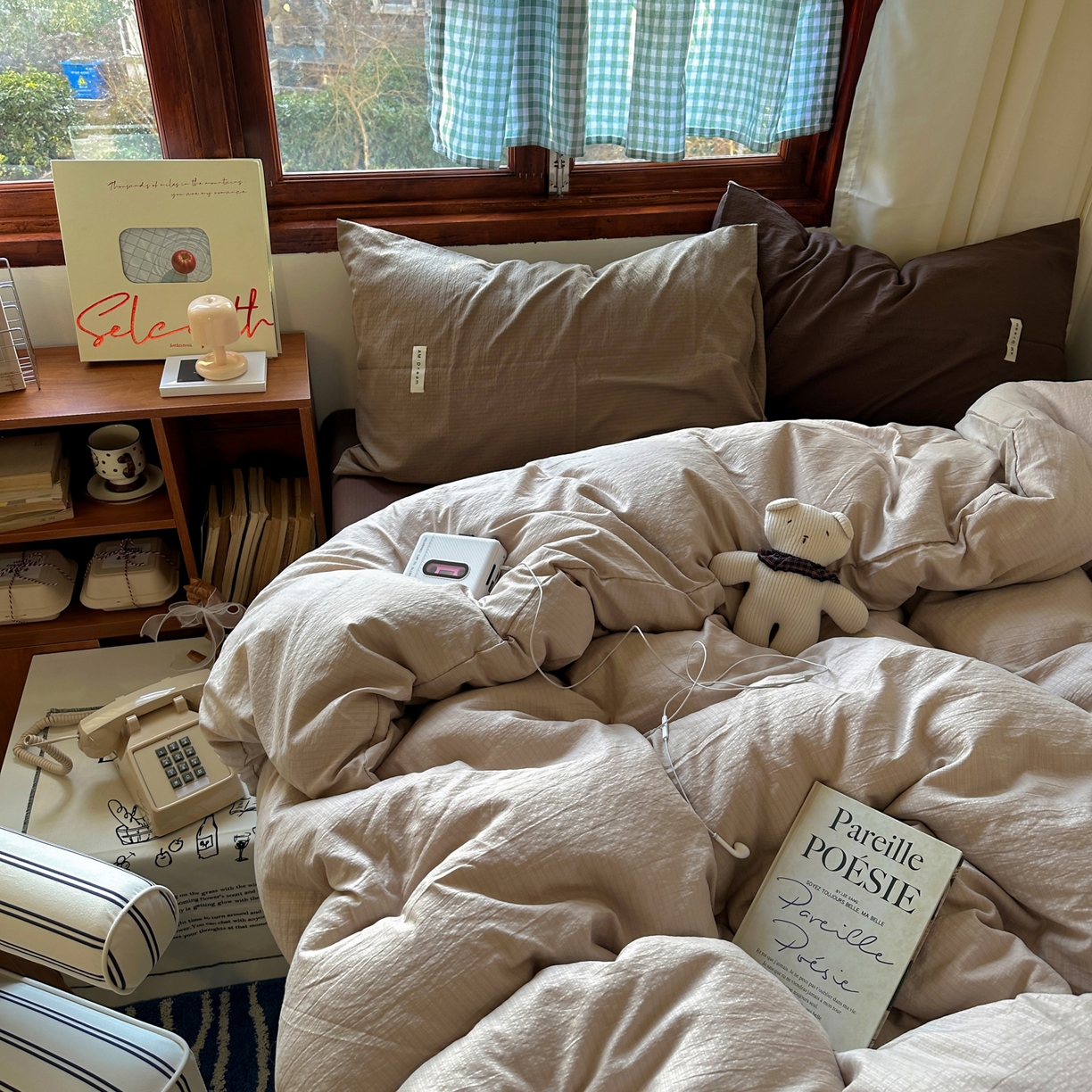 91家纺网 家纺一手货源 找家纺 阿曼达 2026新款水洗全工艺印染纯色混搭风莫兰迪色系四件套 混搭风-杏色