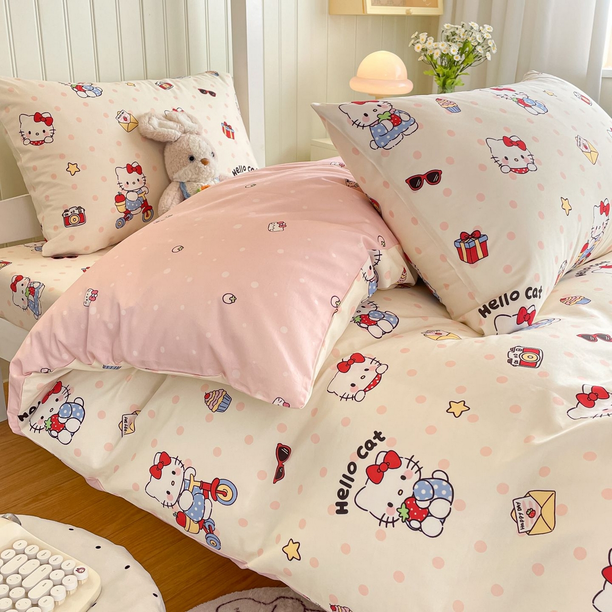 91家纺网 家纺一手货源 找家纺 寻米 2026新款春夏13070印花三件套单品系列-单床单 快乐小喵