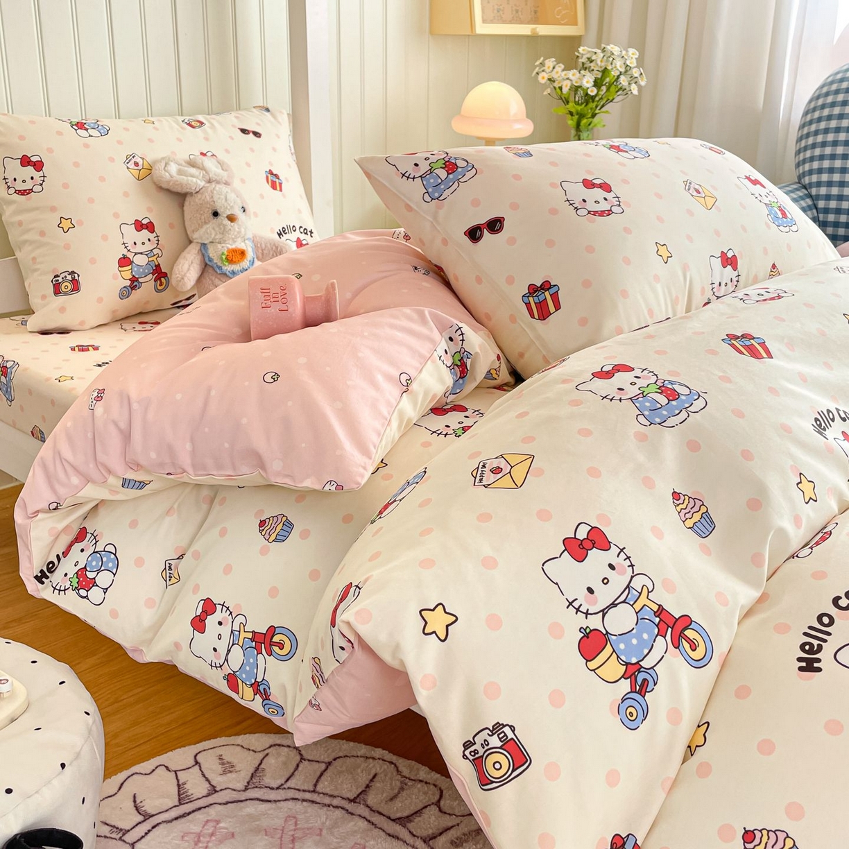 91家纺网 家纺一手货源 找家纺 寻米 2026新款春夏13070印花三件套单品系列-单床单 快乐小喵