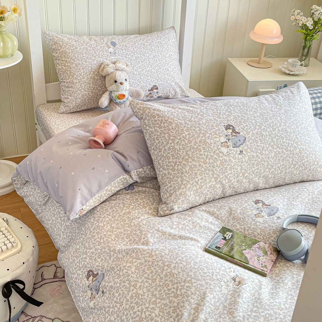 91家纺网 家纺一手货源 找家纺 寻米 2026新款春夏13070印花三件套单品系列-单床单 萌兔花园