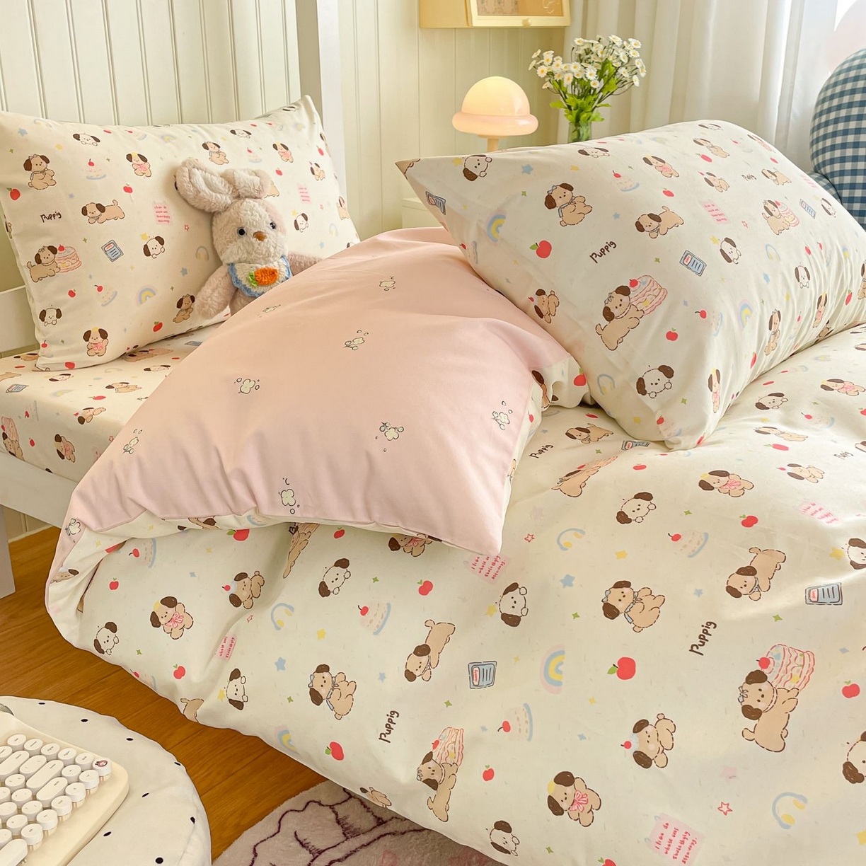 91家纺网 家纺一手货源 找家纺 寻米 2026新款春夏13070印花三件套单品系列-单床单 奶酪小狗