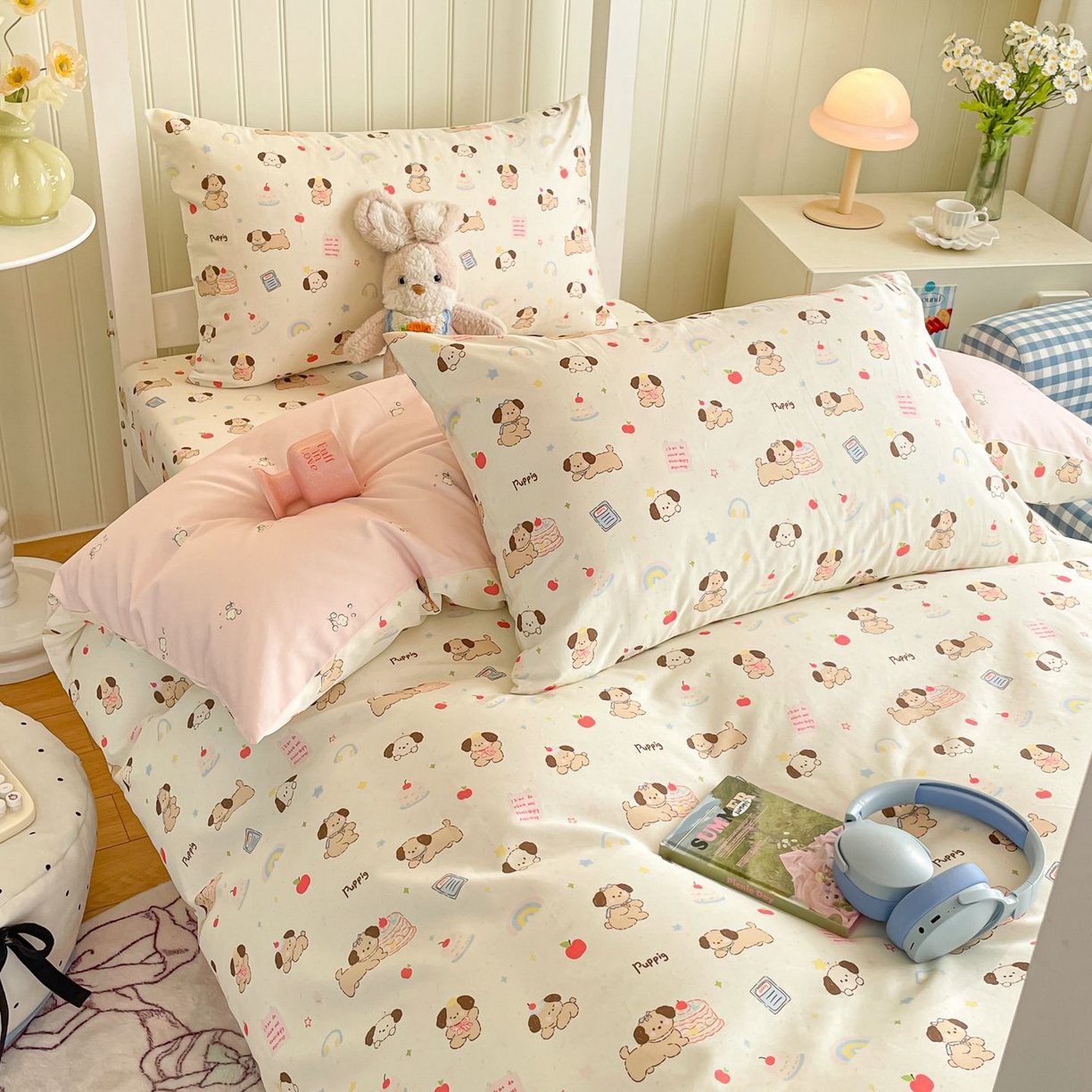 91家纺网 家纺一手货源 找家纺 寻米 2026新款春夏13070印花三件套单品系列-单床单 奶酪小狗