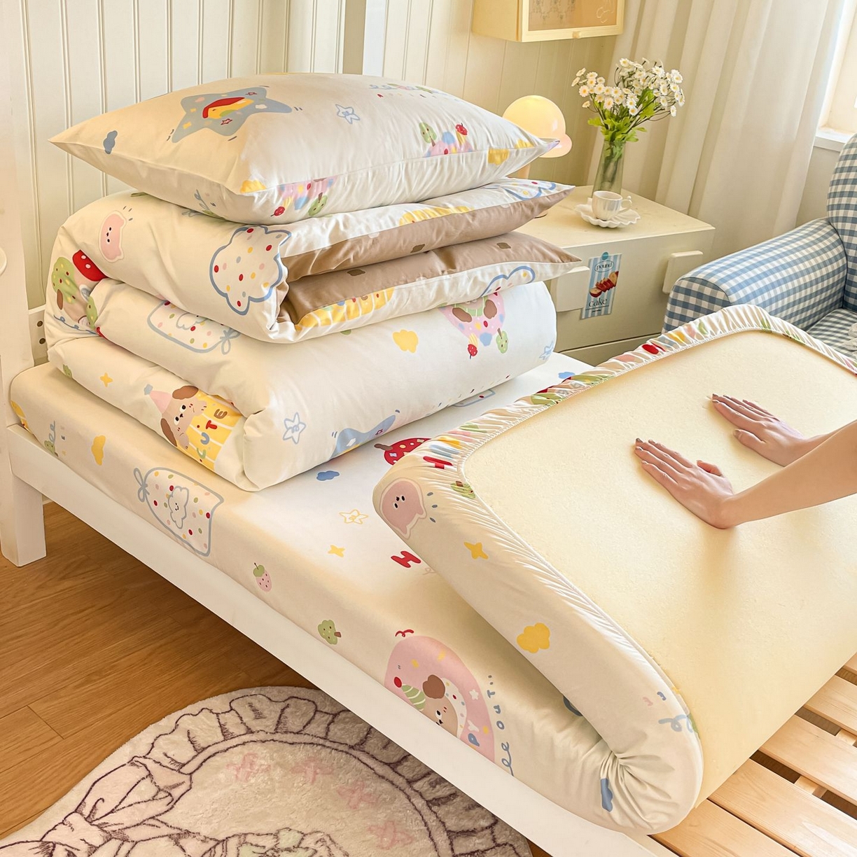 91家纺网 家纺一手货源 找家纺 寻米 2026新款春夏13070印花三件套单品系列-单床单 香草泡芙