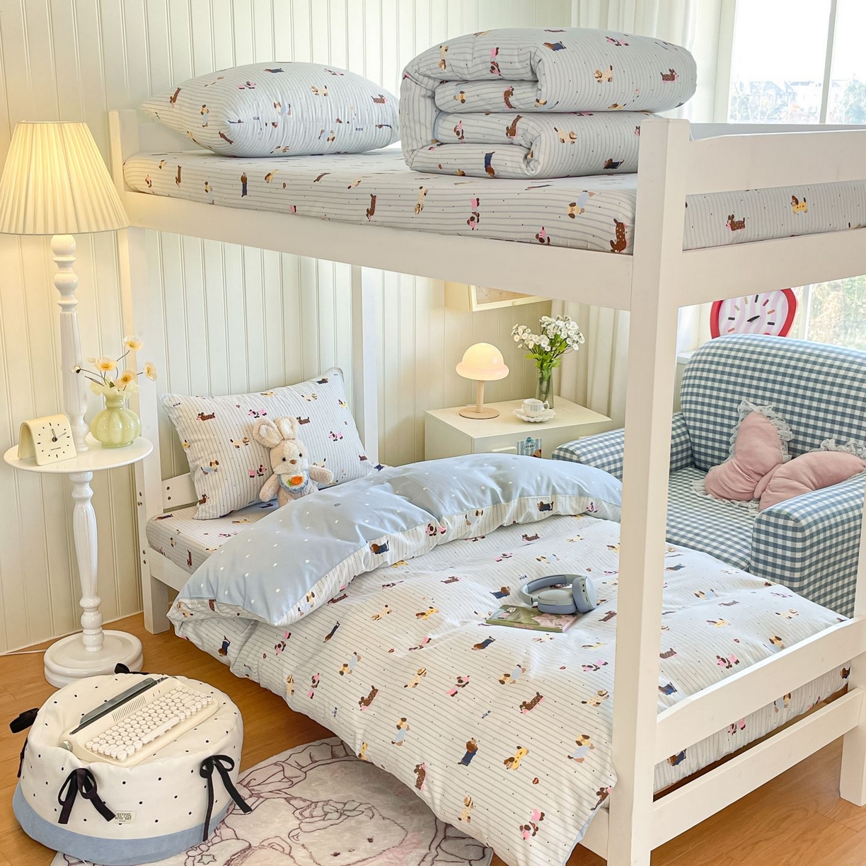 91家纺网 家纺一手货源 找家纺 寻米 2026新款春夏13070印花三件套单品系列-单床单 小狗没烦恼-蓝