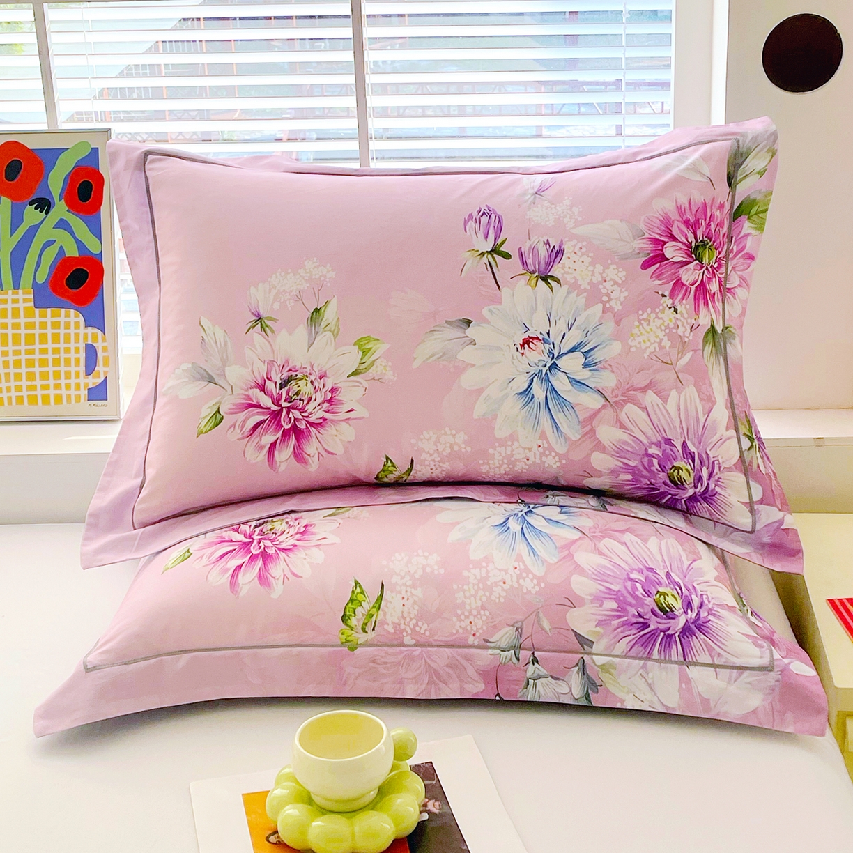 91家纺网 家纺一手货源 找家纺 焱博家纺 2026新款13376全棉纯棉大版数码印花单枕套枕套单件 爱意随风