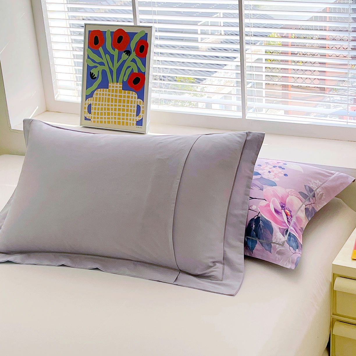 91家纺网 家纺一手货源 找家纺 焱博家纺 2026新款13376全棉纯棉大版数码印花单枕套枕套单件 若影花梦