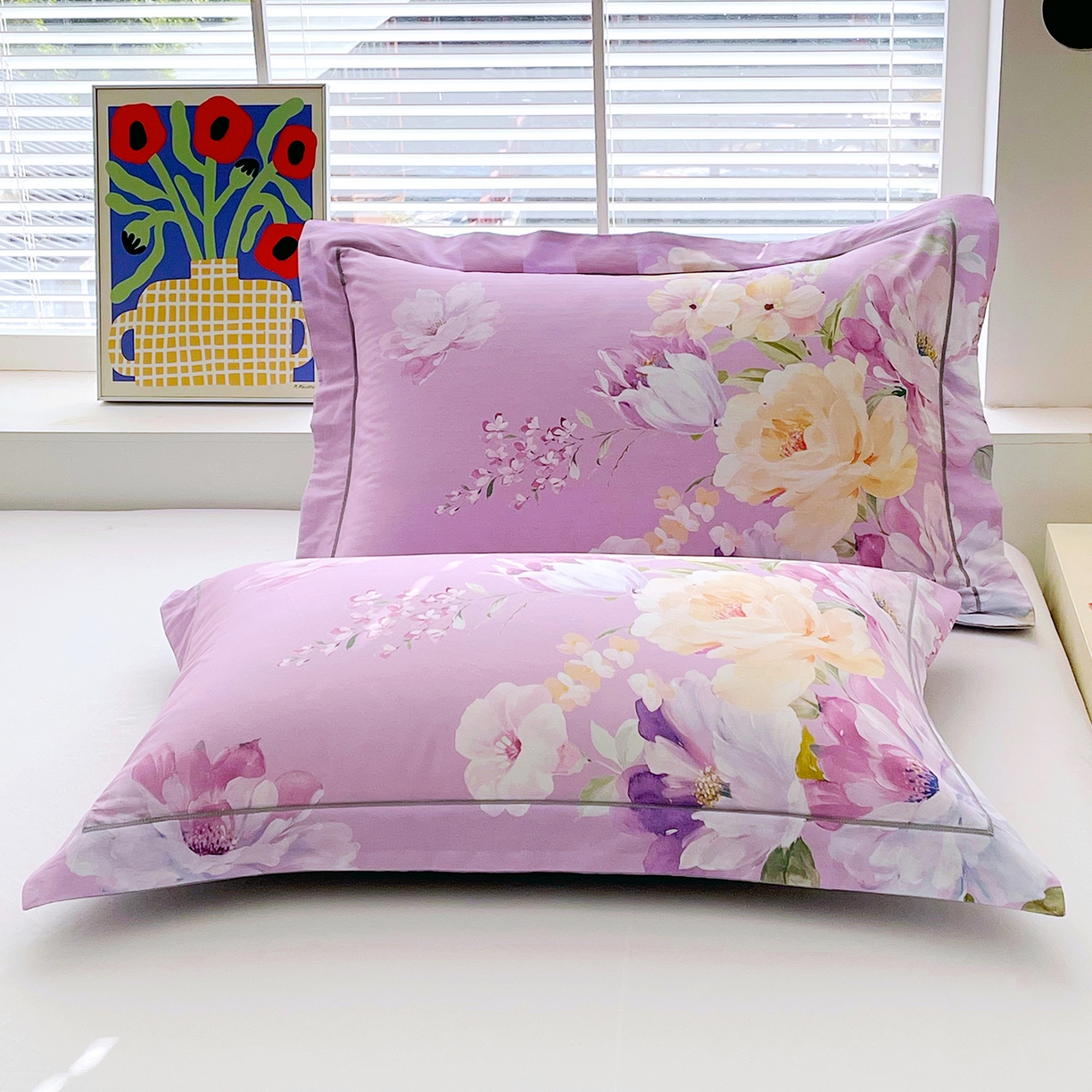 91家纺网 家纺一手货源 找家纺 焱博家纺 2026新款13376全棉纯棉大版数码印花单枕套枕套单件 甜美春日