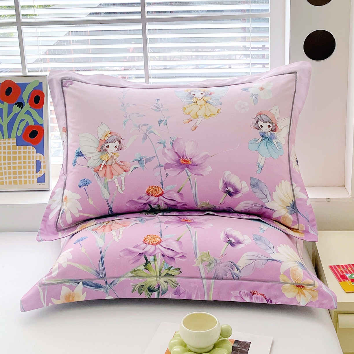 91家纺网 家纺一手货源 找家纺 焱博家纺 2026新款13376全棉纯棉大版数码印花单枕套枕套单件 甜梦精灵