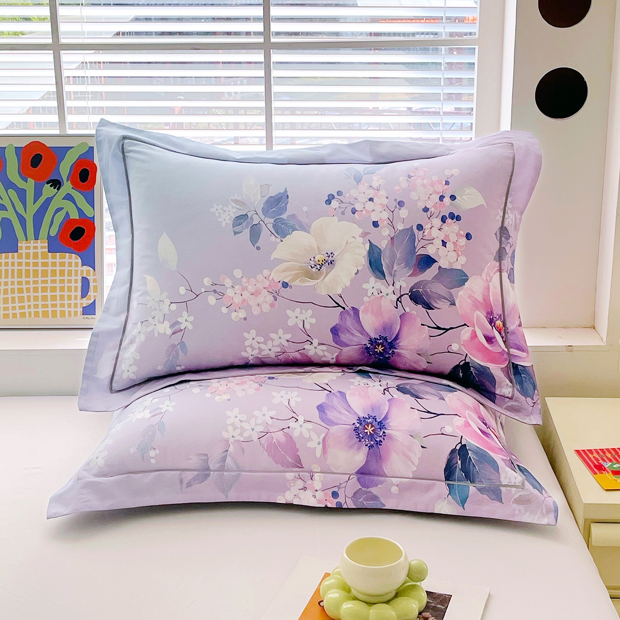 91家纺网 家纺一手货源 找家纺 焱博家纺 2026新款13376全棉纯棉大版数码印花单枕套枕套单件 若影花梦