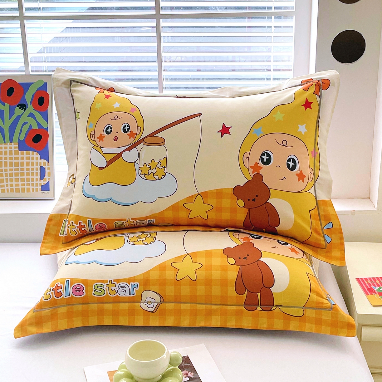 91家纺网 家纺一手货源 找家纺 焱博家纺 2026新款13376全棉纯棉大版数码印花单枕套枕套单件 星梦童话