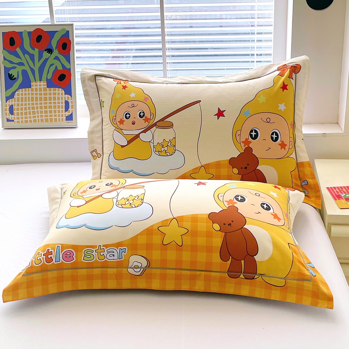 91家纺网 家纺一手货源 找家纺 焱博家纺 2026新款13376全棉纯棉大版数码印花单枕套枕套单件 星梦童话