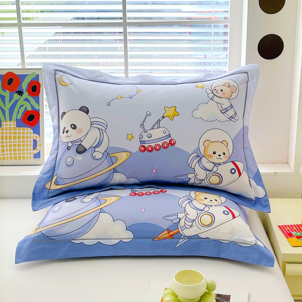 91家纺网 家纺一手货源 找家纺 焱博家纺 2026新款13376全棉纯棉大版数码印花单枕套枕套单件 星际漫游