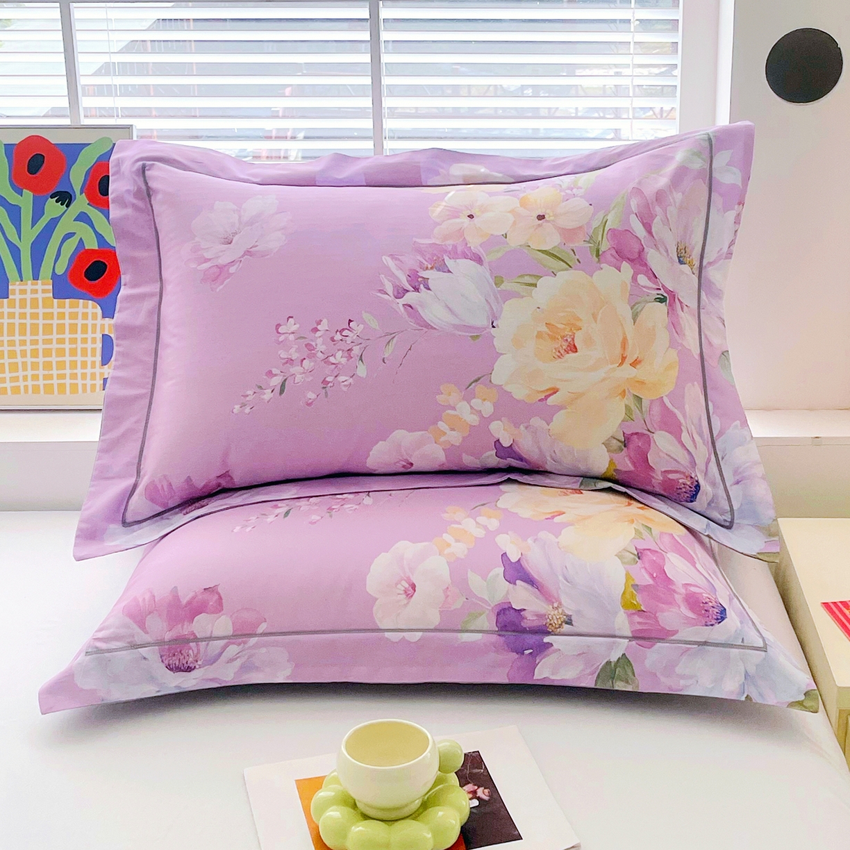 91家纺网 家纺一手货源 找家纺 焱博家纺 2026新款13376全棉纯棉大版数码印花单枕套枕套单件 甜美春日