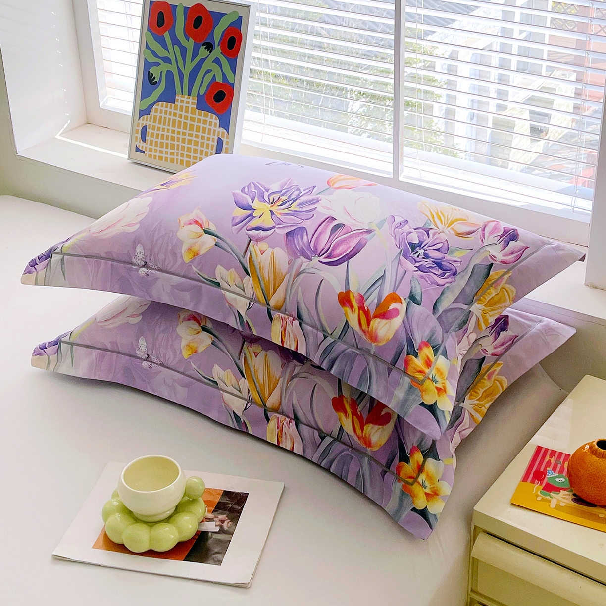 91家纺网 家纺一手货源 找家纺 焱博家纺 2026新款13376全棉纯棉大版数码印花单枕套枕套单件 琉璃花园