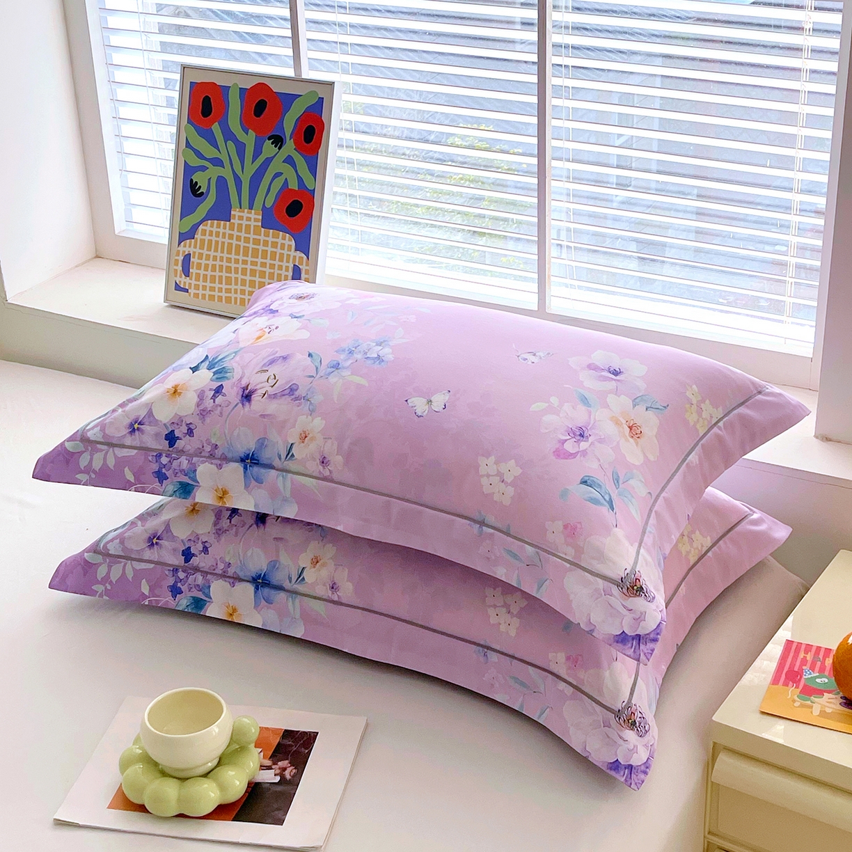 91家纺网 家纺一手货源 找家纺 焱博家纺 2026新款13376全棉纯棉大版数码印花单枕套枕套单件 花开艳丽