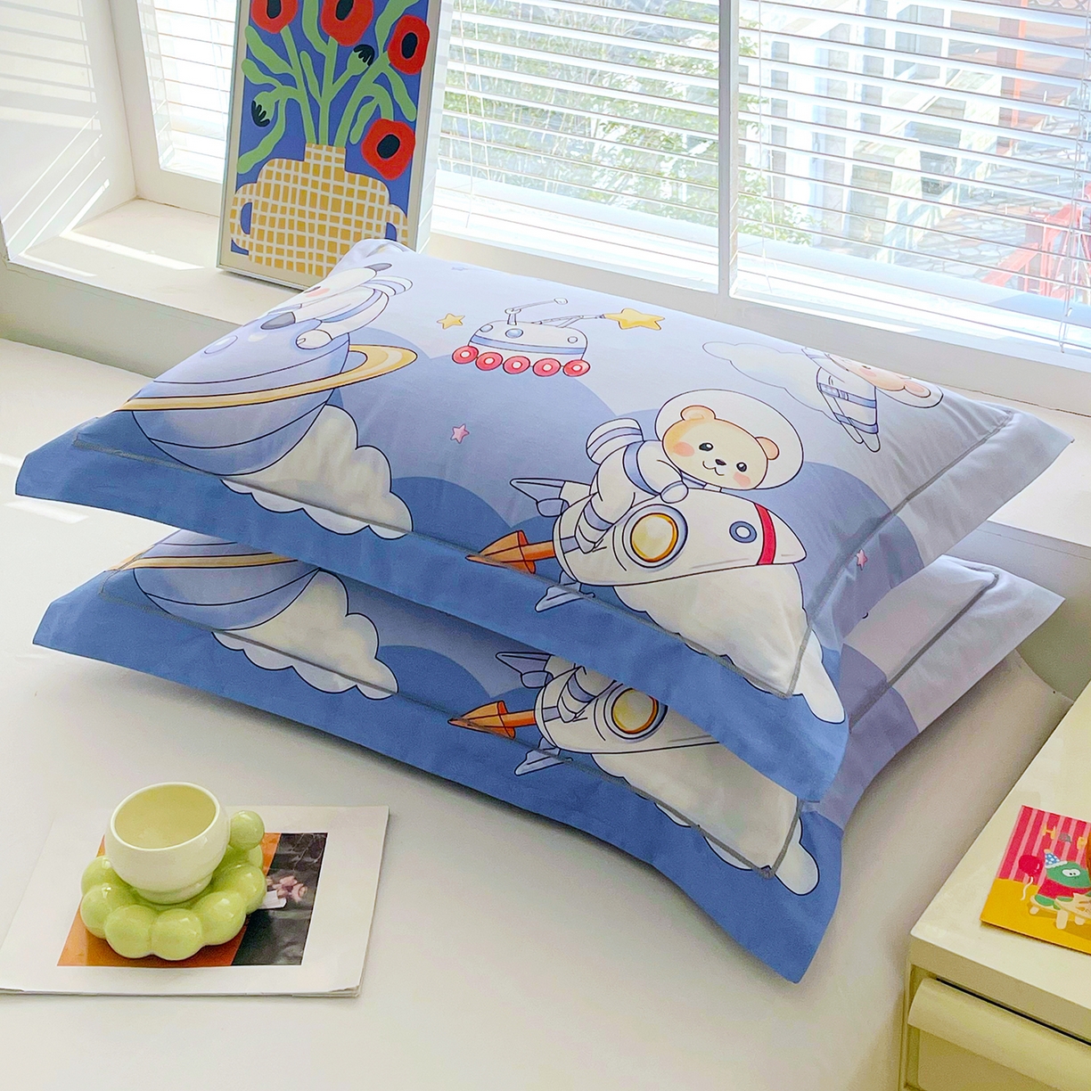 91家纺网 家纺一手货源 找家纺 焱博家纺 2026新款13376全棉纯棉大版数码印花单枕套枕套单件 星际漫游