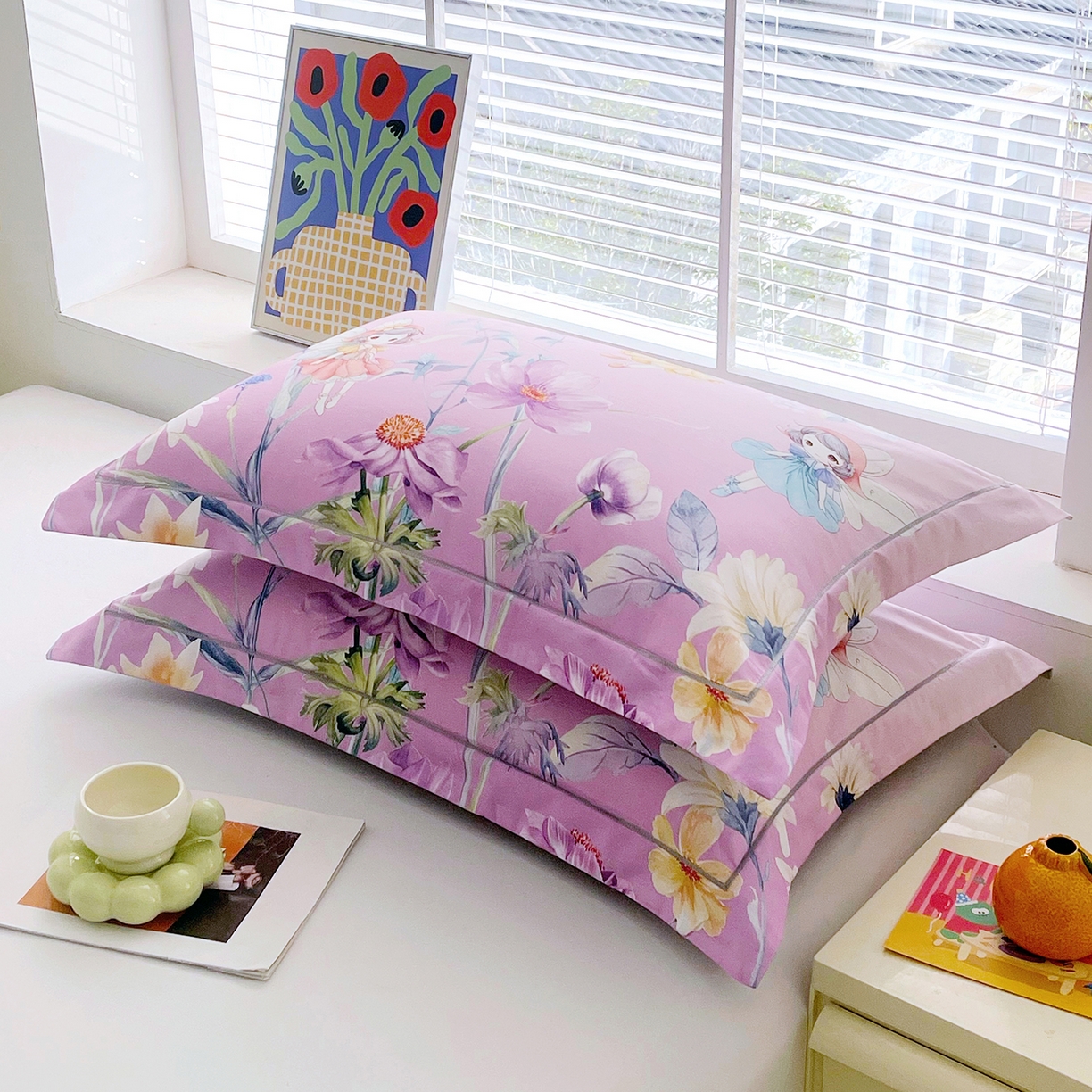 91家纺网 家纺一手货源 找家纺 焱博家纺 2026新款13376全棉纯棉大版数码印花单枕套枕套单件 甜梦精灵