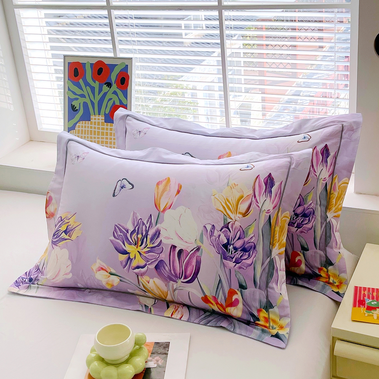 焱博家纺 2026新款13376全棉纯棉大版数码印花单枕套枕套单件 琉璃花园