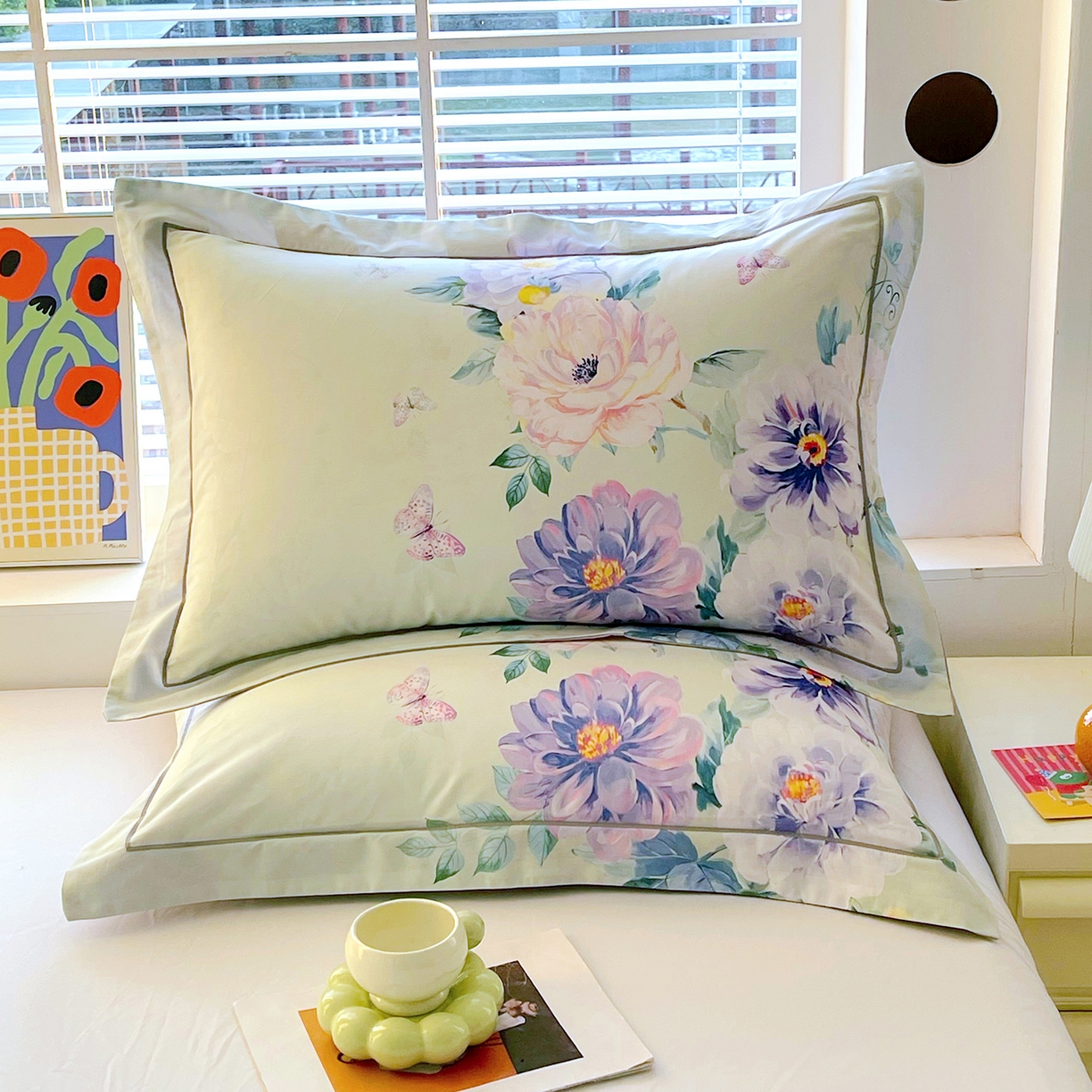 91家纺网 家纺一手货源 找家纺 焱博家纺 2026新款13376全棉纯棉大版数码印花单枕套枕套单件 花香满园