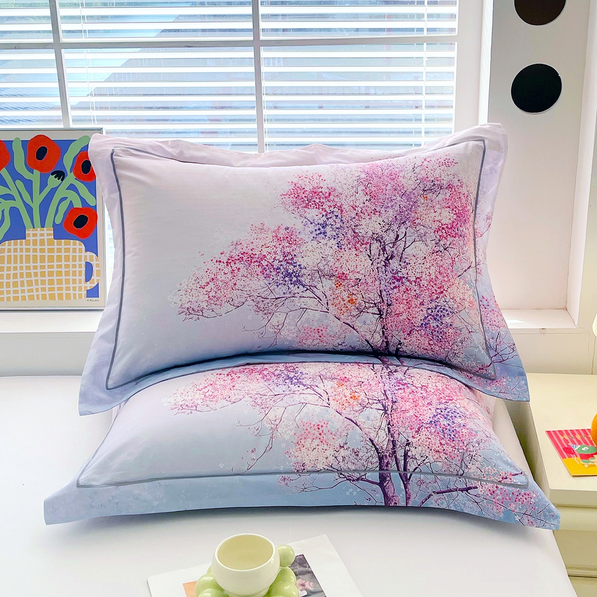 91家纺网 家纺一手货源 找家纺 焱博家纺 2026新款13376全棉纯棉大版数码印花单枕套枕套单件 四季发财