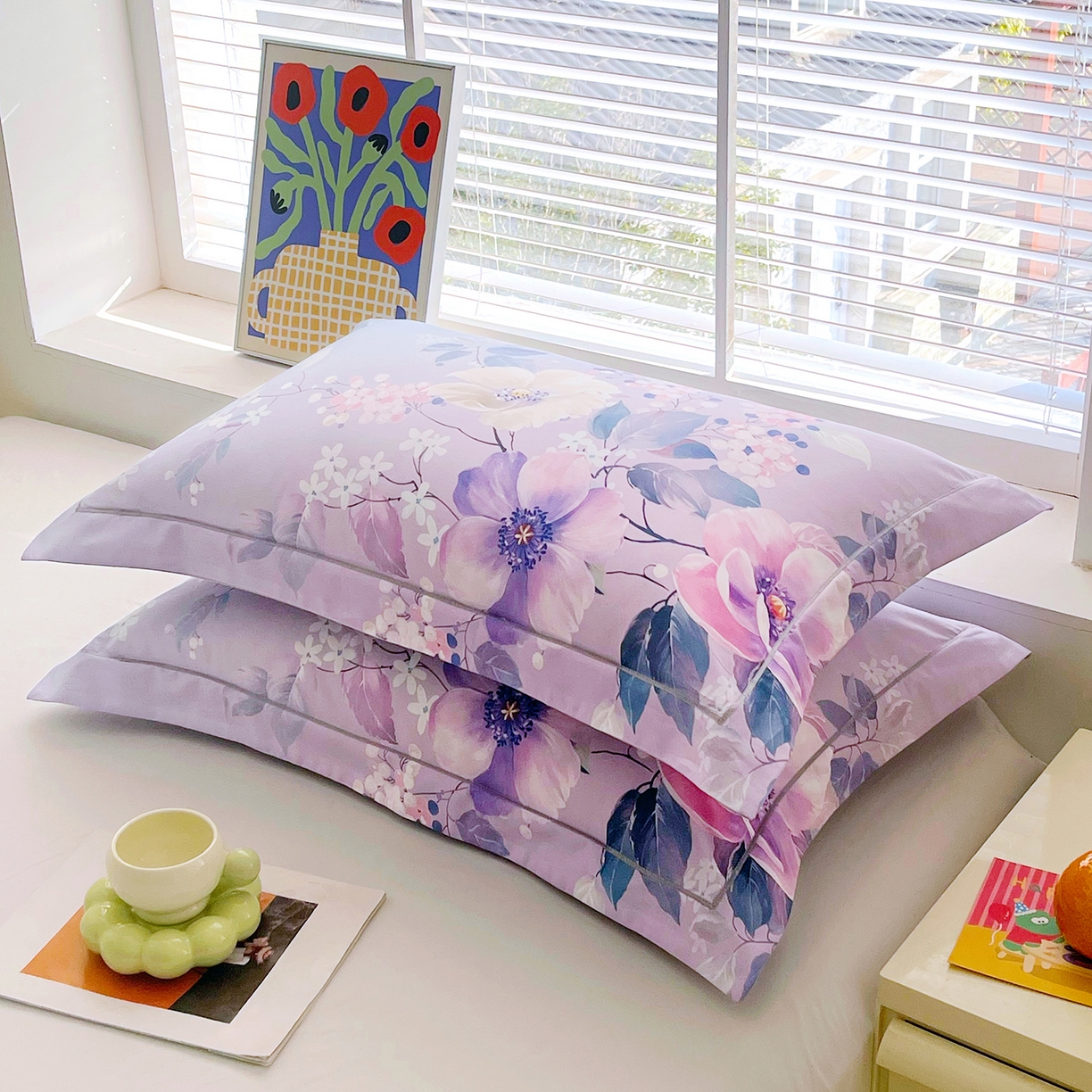 91家纺网 家纺一手货源 找家纺 焱博家纺 2026新款13376全棉纯棉大版数码印花单枕套枕套单件 若影花梦