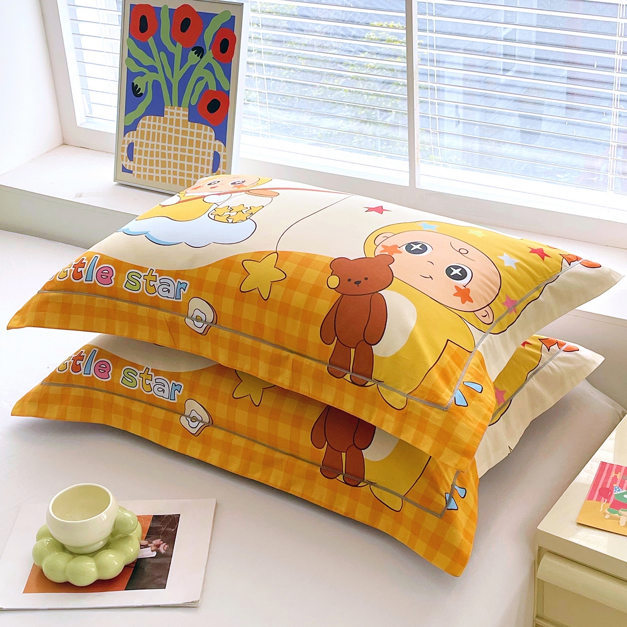 91家纺网 家纺一手货源 找家纺 焱博家纺 2026新款13376全棉纯棉大版数码印花单枕套枕套单件 星梦童话