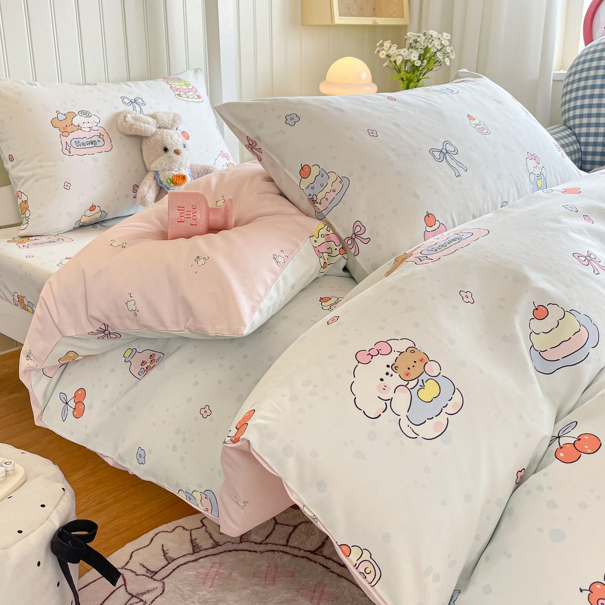 91家纺网 家纺一手货源 找家纺 寻米 2026新款春夏13070印花三件套单品系列-单床单 小熊饼干