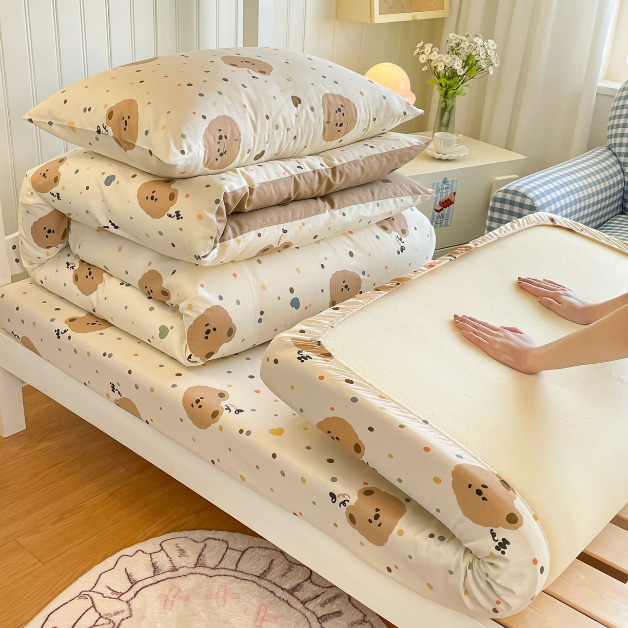 91家纺网 家纺一手货源 找家纺 寻米 2026新款春夏13070印花三件套单品系列-单床单 小熊软糖