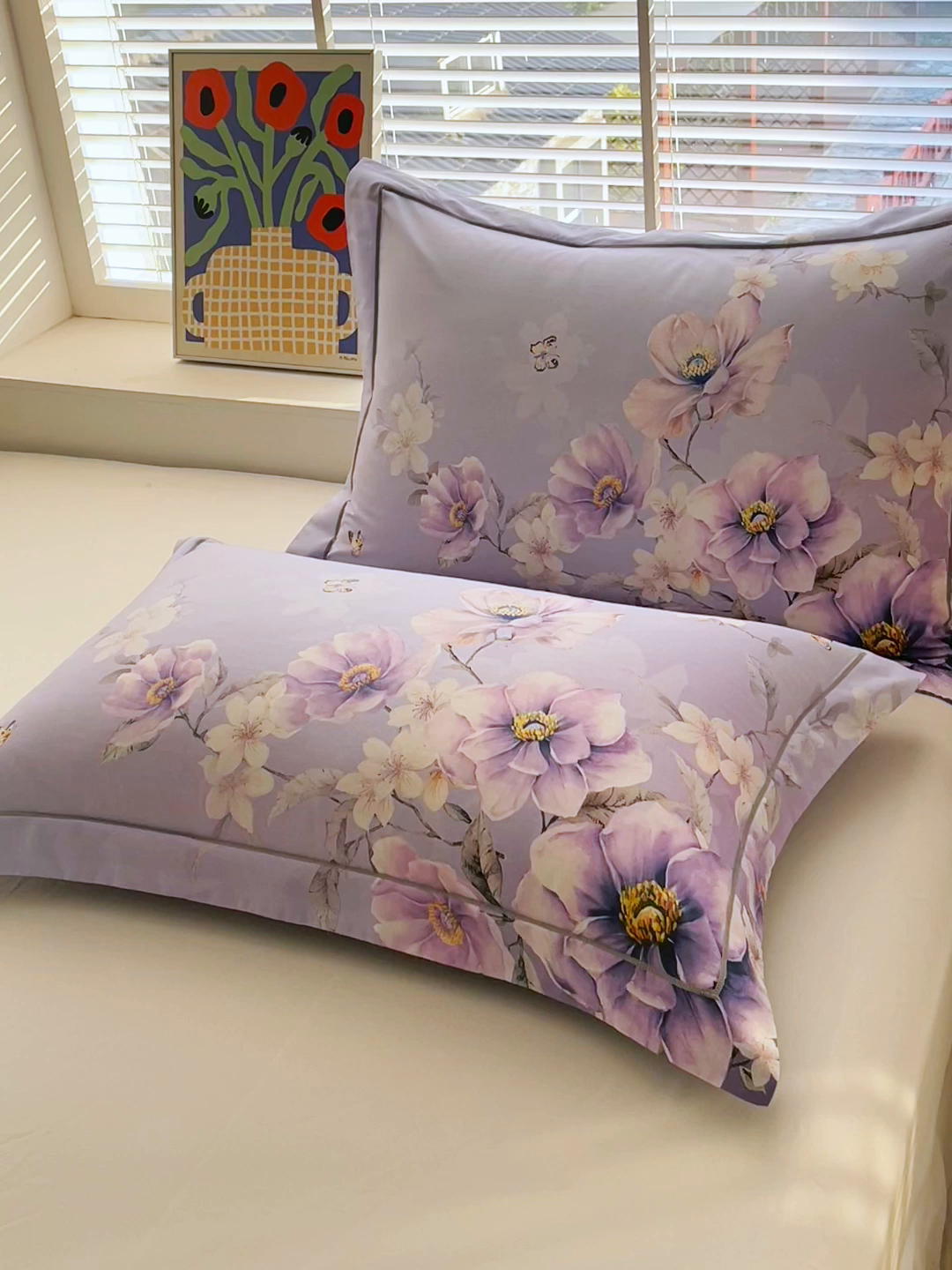 91家纺网 家纺一手货源 找家纺 焱博家纺 2026新款13376全棉纯棉大版数码印花单枕套枕套单件 花漾倾城