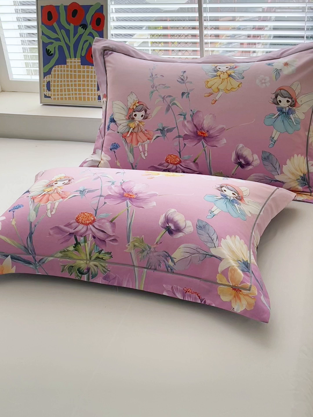 91家纺网 家纺一手货源 找家纺 焱博家纺 2026新款13376全棉纯棉大版数码印花单枕套枕套单件 甜梦精灵