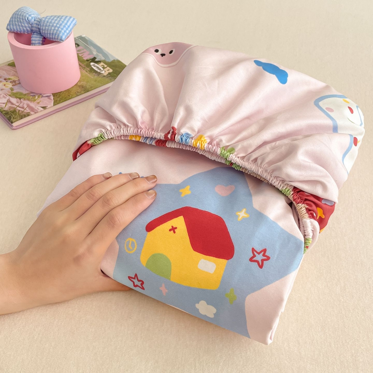 寻米 2026新款春夏全棉13070印花四件套单品系列-单床笠 草莓奶糖