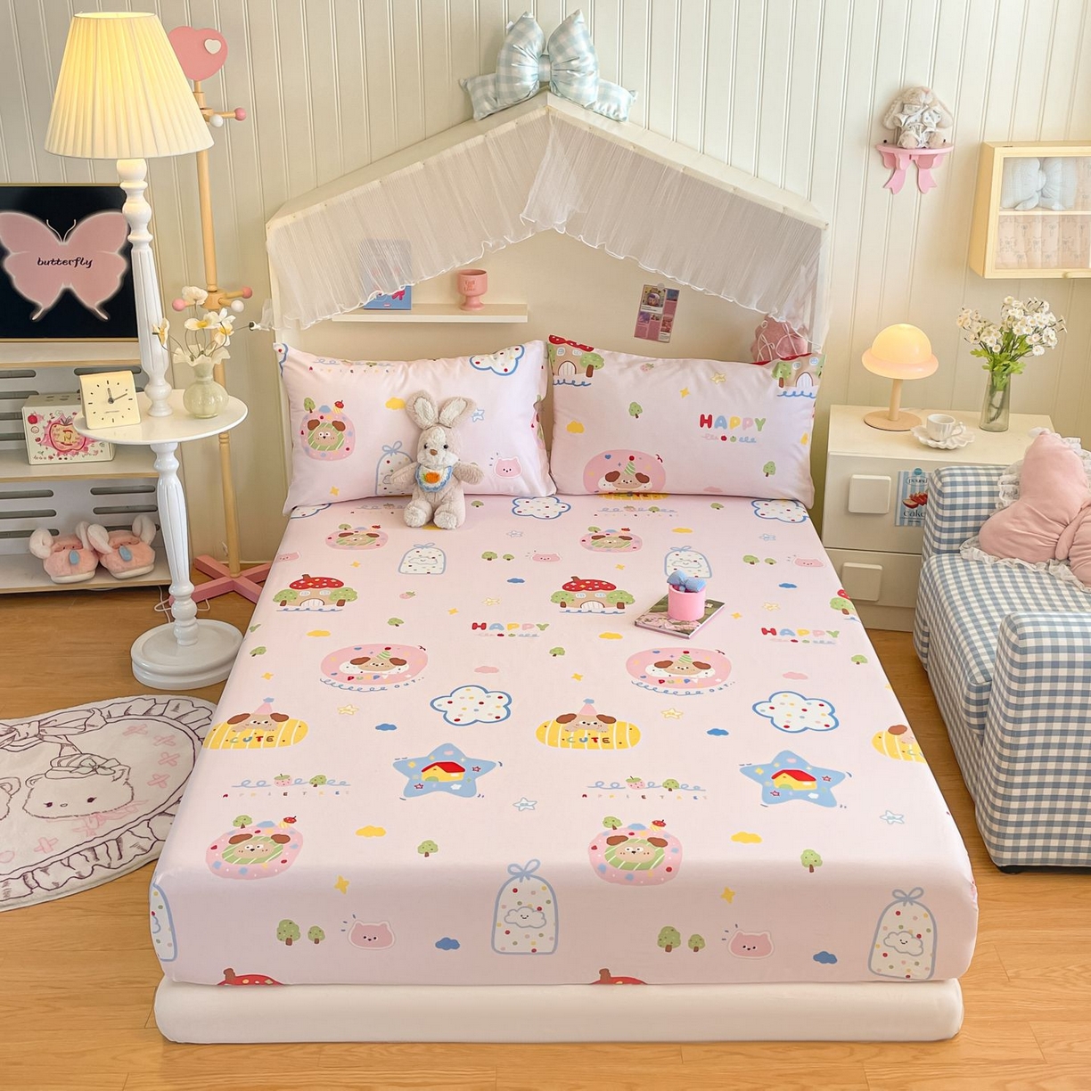 91家纺网 家纺一手货源 找家纺 寻米 2026新款春夏全棉13070印花四件套单品系列-单床笠 草莓奶糖